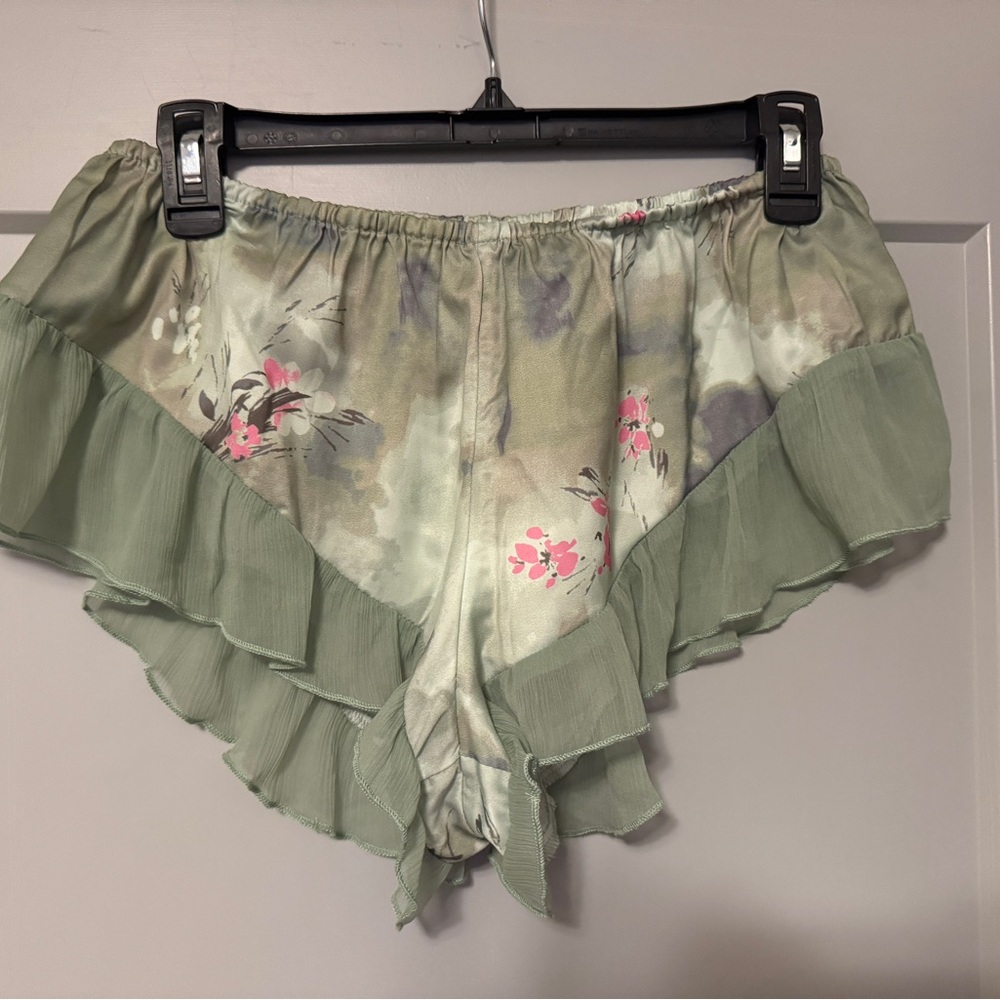 Anthropologie Green Floral Shorts